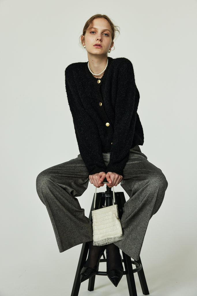 WOOL PILE KNIT  CARDIGAN