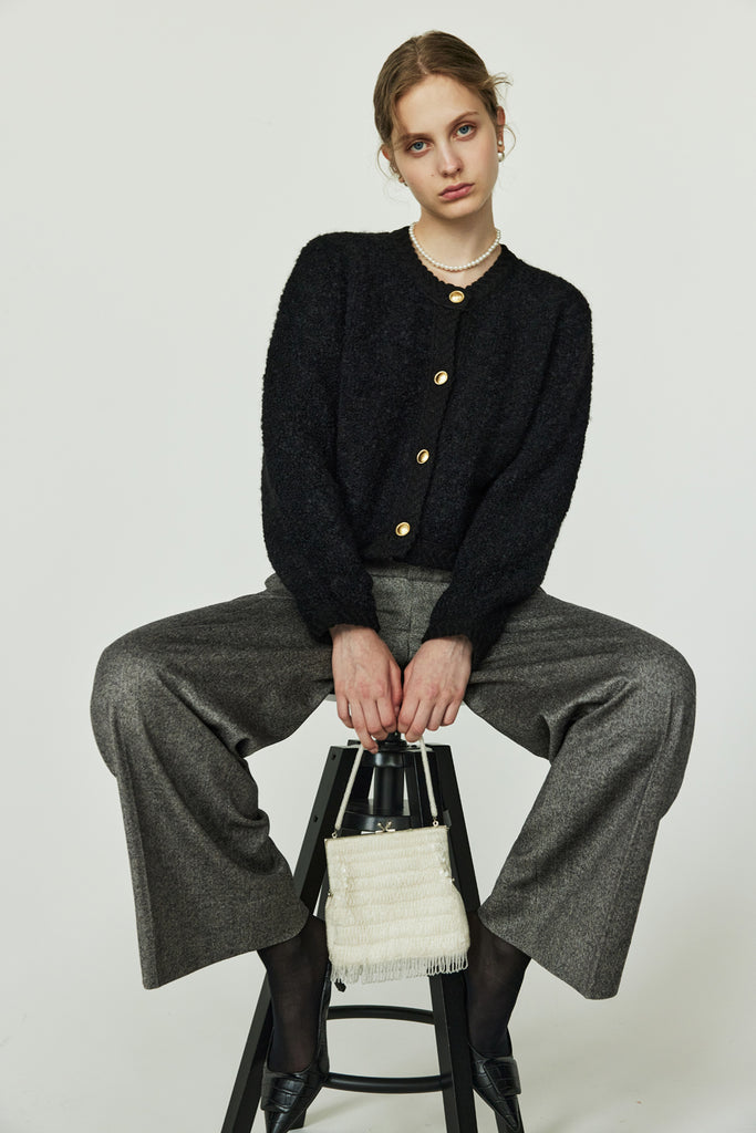 WOOL PILE KNIT  CARDIGAN